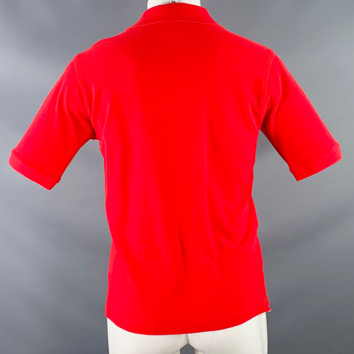BURBERRY Size S Red Contrast Check Trim Cotton Pique Polo
