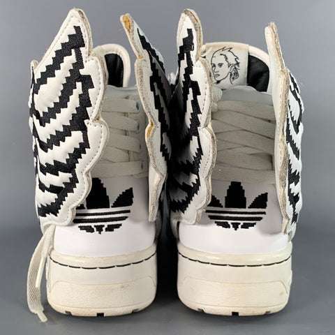 ADIDAS x JEREMY SCOTT Size 9.5 JS Wings 2.0 Pixel White Black Leather High Top Sneakers