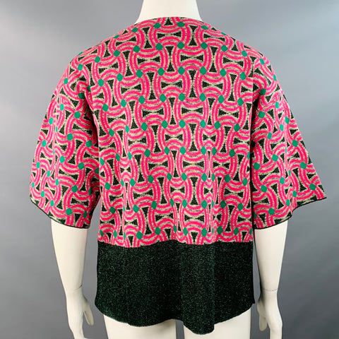 DRIES VAN NOTEN Size L Pink Green Black Cotton Blend Abstract Pullover