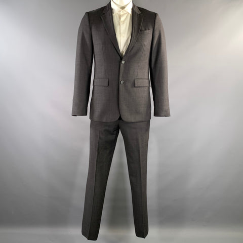 WOOYOUNGMI Chest Size 40 Grey Plaid Wool Notch Lapel 34 32 Suit