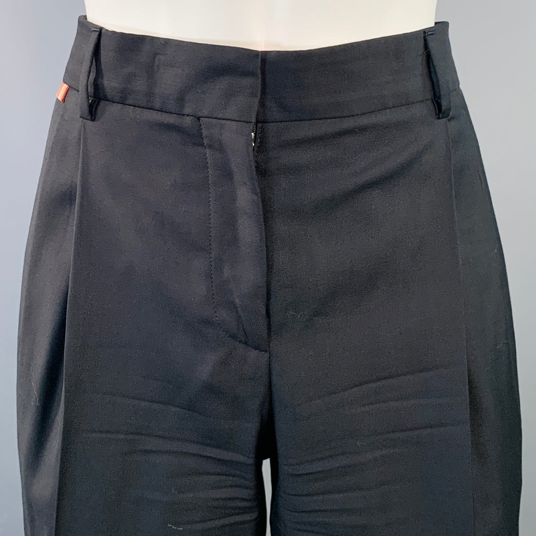 PAUL SMITH Size 2 Black Wool Twill Pleated Tapered Dress Pants