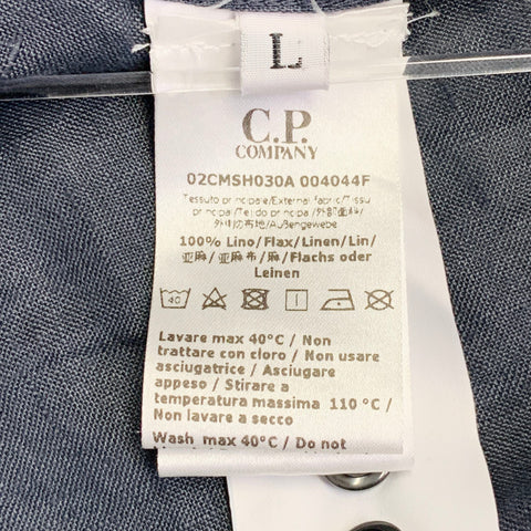 CP COMPANY Size L Grey Linen One Pocket Spread Collar Long Sleeve Shirt