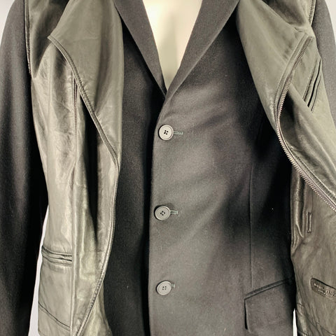 BOTTEGA VENETA Size 44 Black Mixed Materials Cashmere Biker Jacket