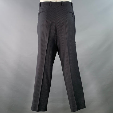 BURBERRY LONDON Size 44 Regular Black Grey Stripe Wool Notch Lapel Suit