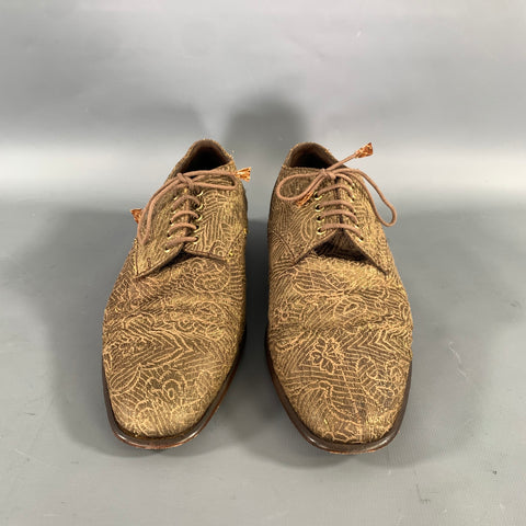 GONUL PAKSOY Size 7 Tan Gold Metallic Floral Laces