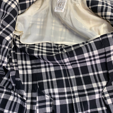 GIANFRANCO FERRE Vintage Size M Black White Wool Silk Plaid Double Breasted Jacket Blazer