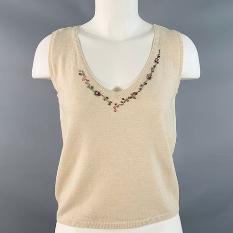 BLUMARINE Size 6 Beige Multi Color Rayon Cashmere Blend Beaded Cardigan Set