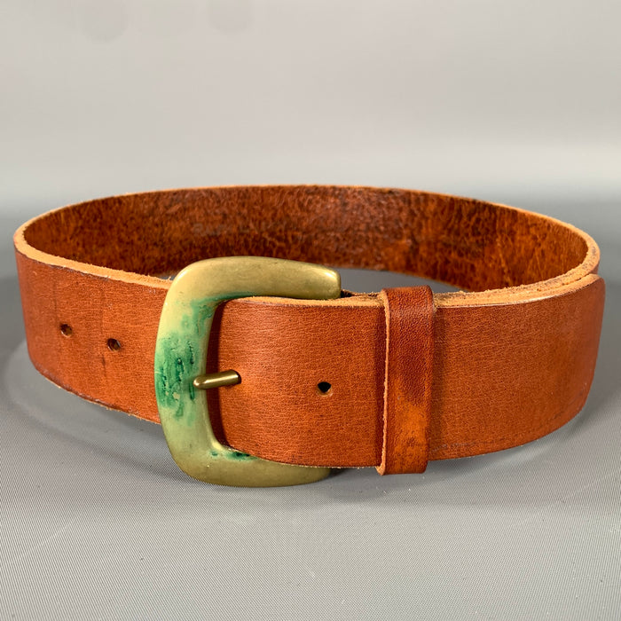 RALPH LAUREN Waist Size 28 Brown Gold 2221110-250 Leather Belt