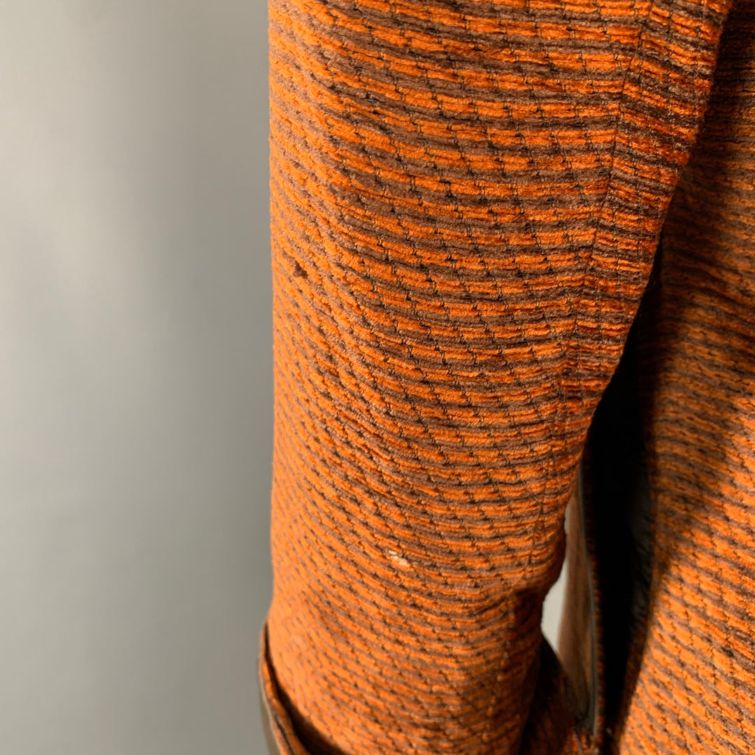 AKRIS Size 8 Orange Brown Polyester Cotton Velvet Leather Cuffs Jacket Blazer