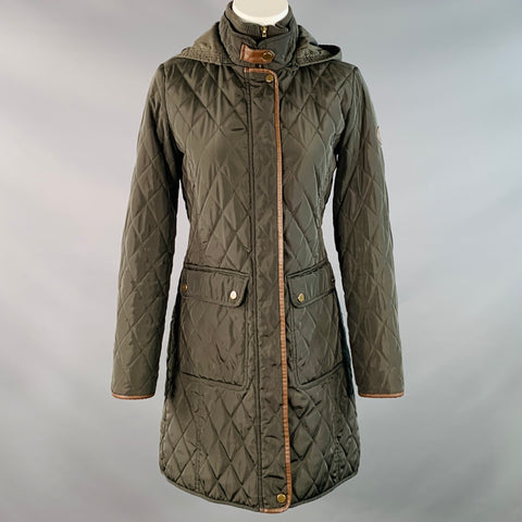LAUREN by RALPH LAUREN Size XS Green Brown Polyester Quilted Hooded Coat