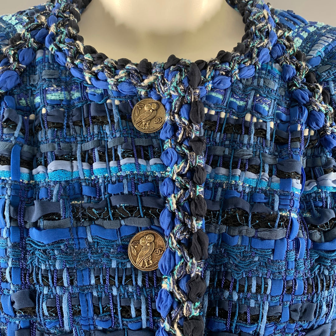 CHANEL Size 6 Blue Light Blue Cotton Blend Stripe Jacket