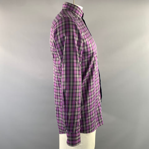 ETON Size 40 Purple Grey Plaid Cotton Button Up Long Sleeve Shirt