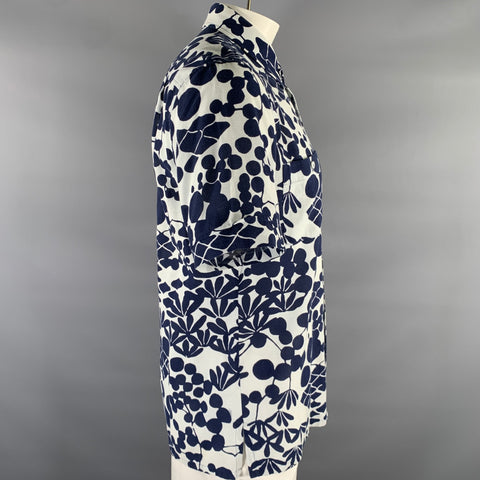 MR TURK Size L Blue White Floral Rayon Cotton Cutaway Short Sleeve Shirt