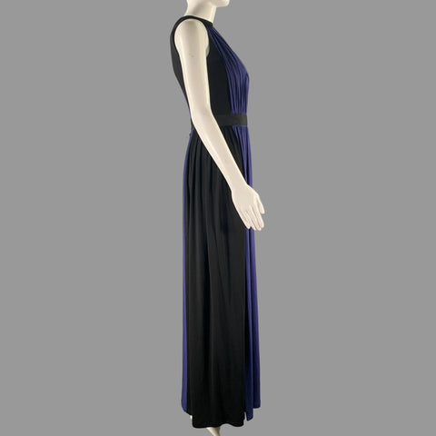PAULE KA Size 4 Navy Black Cupro Blend One Shoulder Long Gown