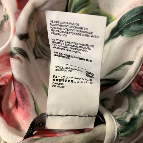 DOLCE & GABBANA F2018 Size 2 White Multi Color Silk Long Sleeve Midi Dress