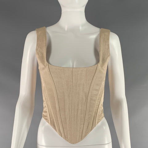 CHRISTOPHER JOHN ROGERS Size 2 Beige Cotton Blend Moare' Corset Casual Top