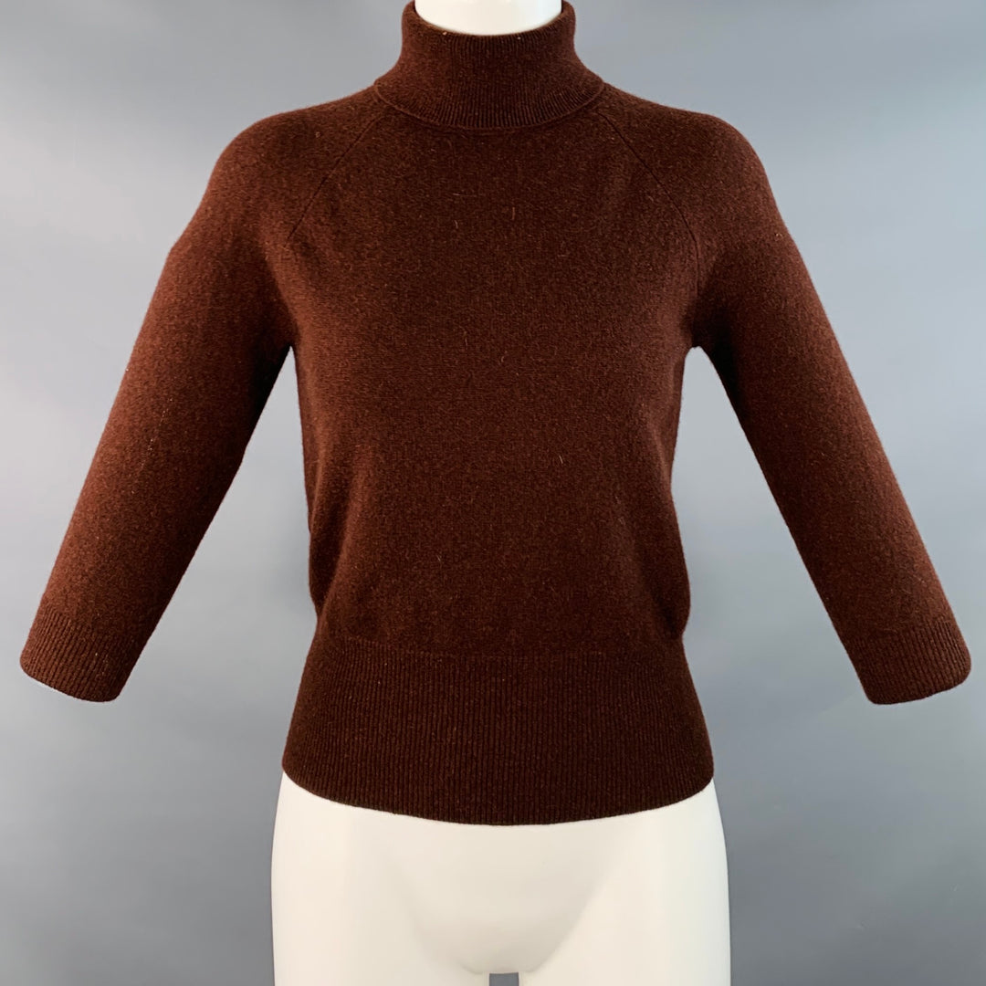 MAX MARA Size S Brown Cashmere Turtleneck Knit 3/4 Sleeves Pullover