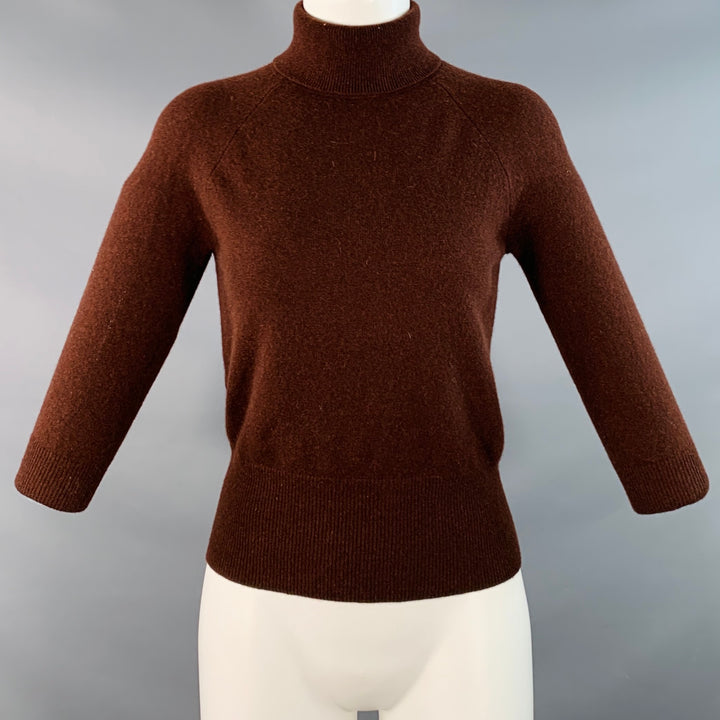 MAX MARA Size S Brown Cashmere Turtleneck Knit 3/4 Sleeves Pullover