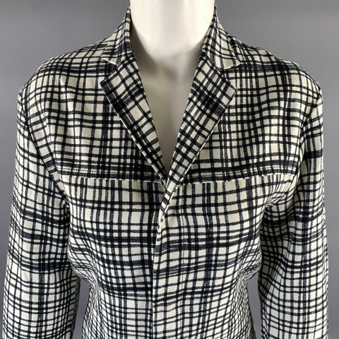 BOTTEGA VENETA Size M Black White Linen Blend Plaid Blazer Jacket