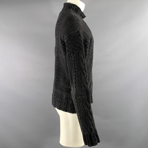 RRL by RALPH LAUREN Size M Black Grey Knitted Cotton High Collar Sweater