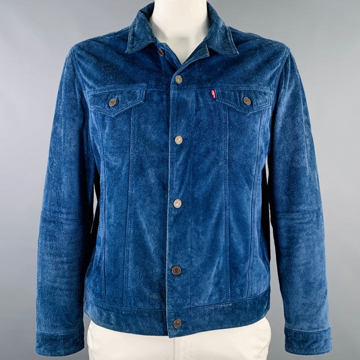 LEVI STRAUSS Size XXL Blue Suede Trucker Jacket