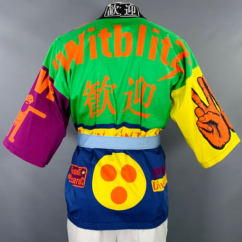 WALTER VAN BEIRENDONCK SS20 Size L Multi Color Color Block Cotton Kimono Cardigan