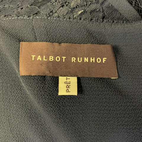 TALBOT RUNHOF Size 12 Navy Cotton Blend Scoop Neck Mid-Calf Dress