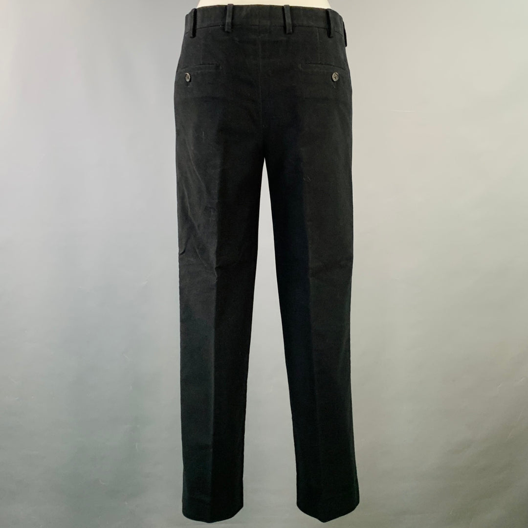 PRADA Size 38 Regular Black Velvet Cotton Blend Notch Lapel Suit