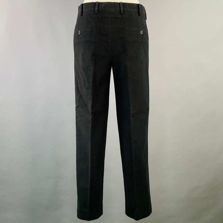 PRADA Size 38 Regular Black Velvet Cotton Blend Notch Lapel Suit