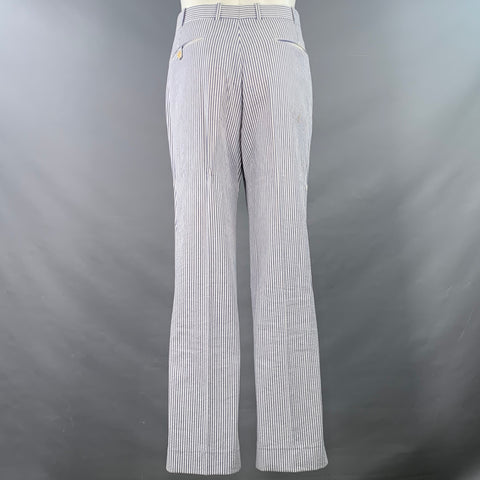 NEIMAN MARCUS Size 40 Blue White Stripe Seersucker Notch Lapel Suit