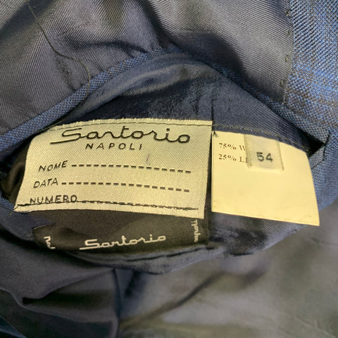 SARTORIO Veste de sport croisée en laine et lin à carreaux bleu et noir, taille 44