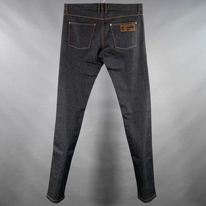 APRIL 77 Size 31 Joey Indigo Twill Cotton Blend Contrast Stitch Skinny Jeans