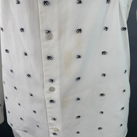 MCQ by ALEXANDER MCQUEEN Size L White Black Birds Cotton Long Sleeve Shirt