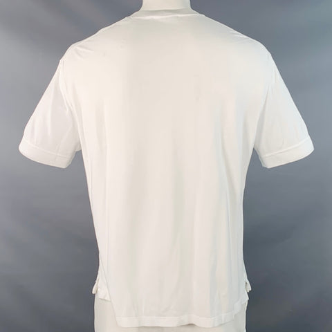 ERMENEGILDO ZEGNA Size XXXL White Brown Logo Cotton Pique Crew Neck T-shirt