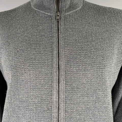 HUGO BOSS Size XL Grey Knit Merino Wool Zip Up Cardigan