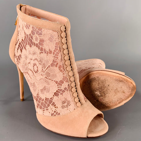 DOLCE & GABBANA Size 6.5 Pink Suede Mixed Materials Peep Toe Boots
