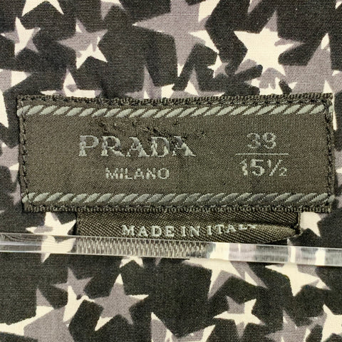 PRADA Size S Black White Grey Stars Cotton Button Up Long Sleeve Shirt