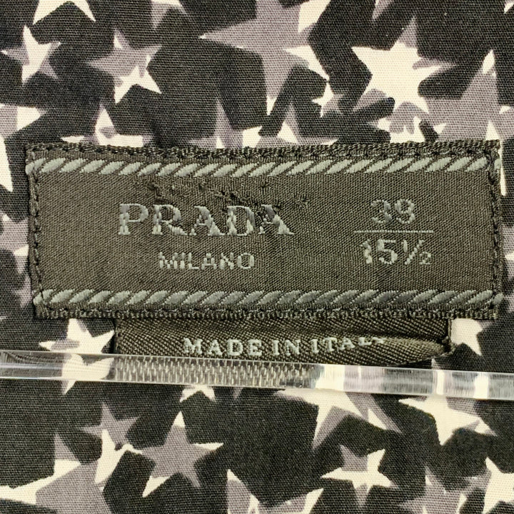 PRADA Size S Black White Grey Stars Cotton Button Up Long Sleeve Shirt