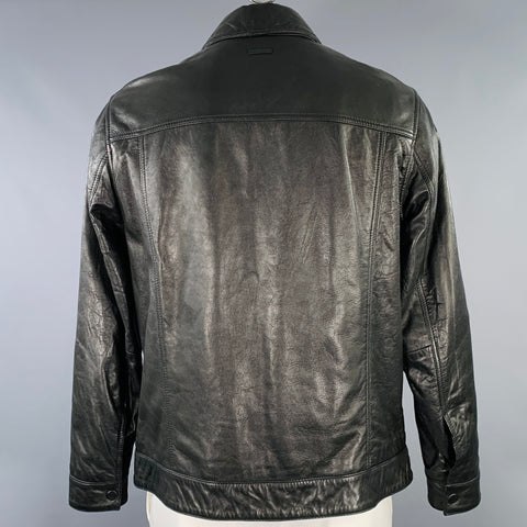 ANDREW MARC Size L Black Leather Zip Up Jacket