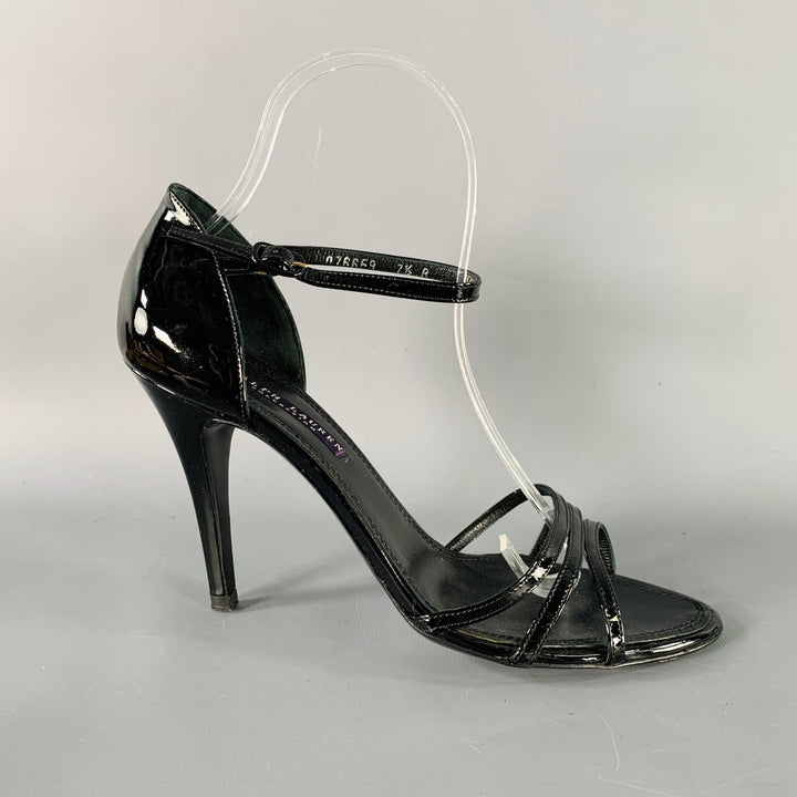 RALPH LAUREN Size 7.5 Black Patent Leather Strappy Sandals