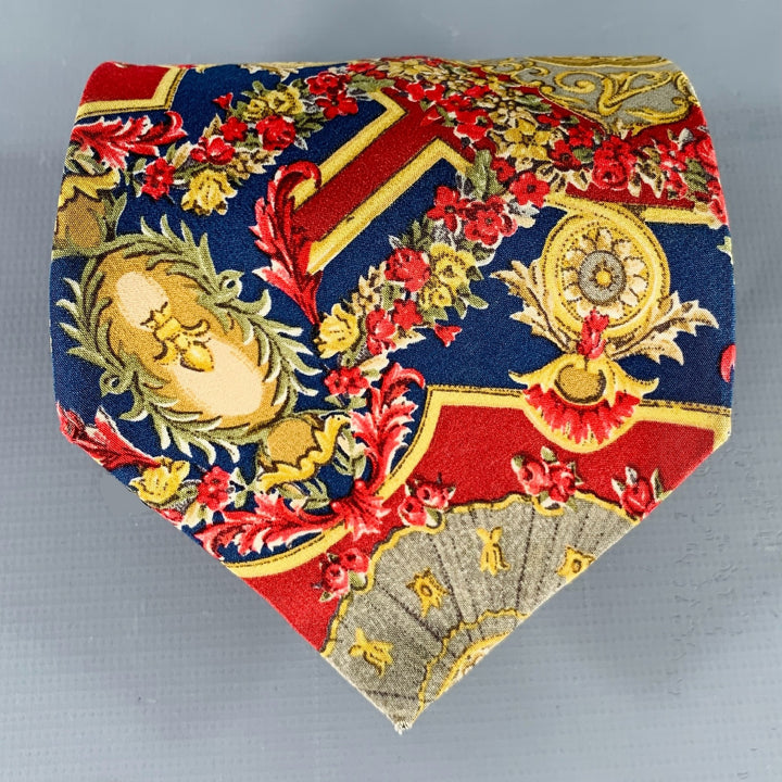 KARL LAGERFELD Red Blue Gold Baroque Floral Silk Tie
