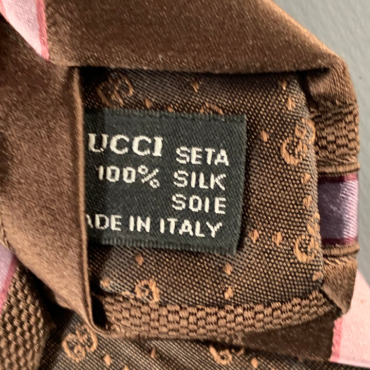 GUCCI Brown Purple Pink Diagonal Stripe Silk Tie