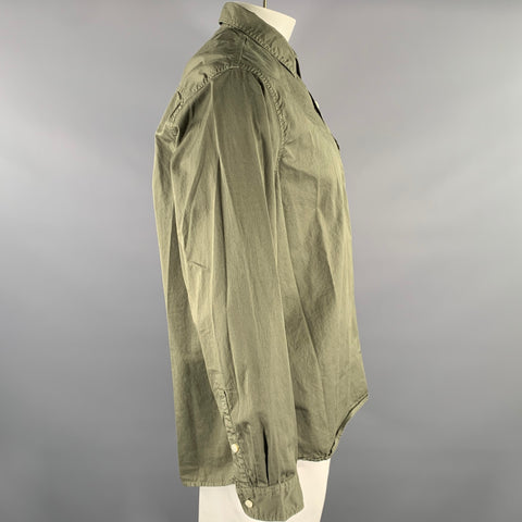 ALEX MILL Size XL Green Olive Cotton Pop-Over Long Sleeve Shirt