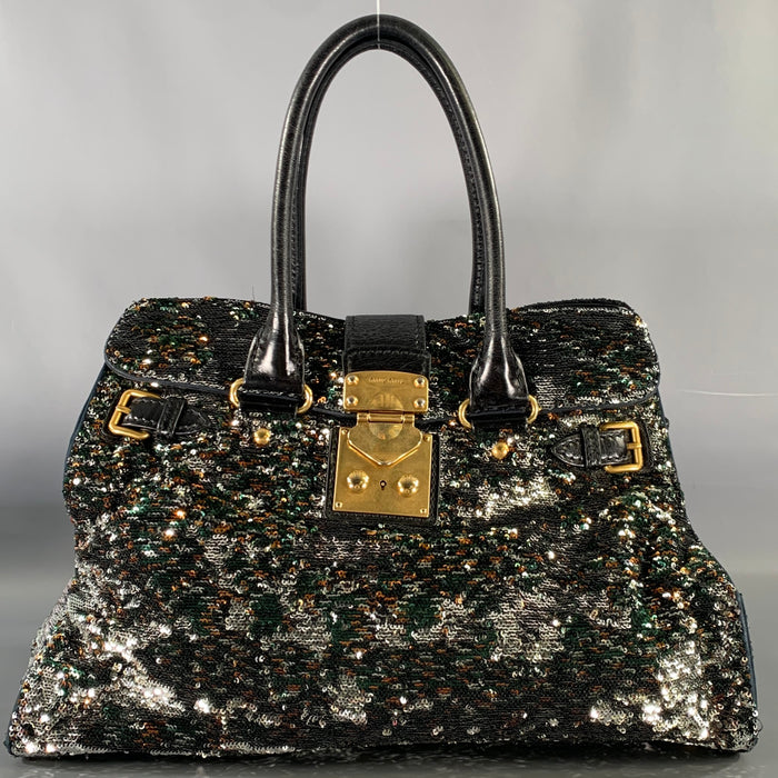 MIU MIU Black Metallic Sequined Leather Top Handles Handbag
