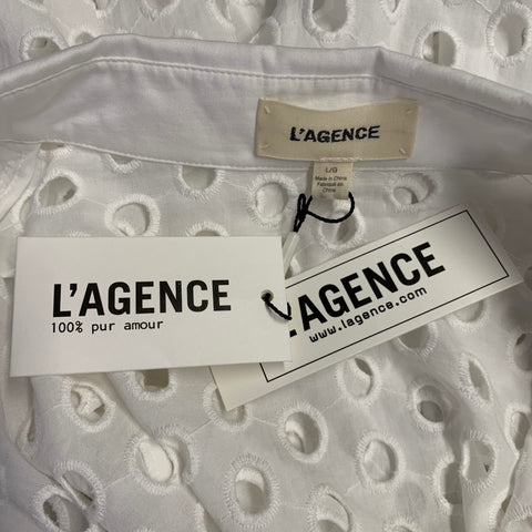 L'AGENCE Size L White Cotton Eyelet Button Up Shirt