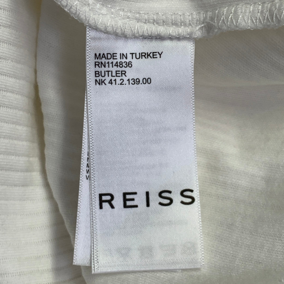 REISS Size M Butler White Ribbed Cotton Camp Short Sleeve Shirt