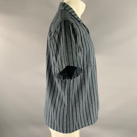 RYTHYM Size M Navy Black Stripe Cotton Blend Camp Short Sleeve Shirt
