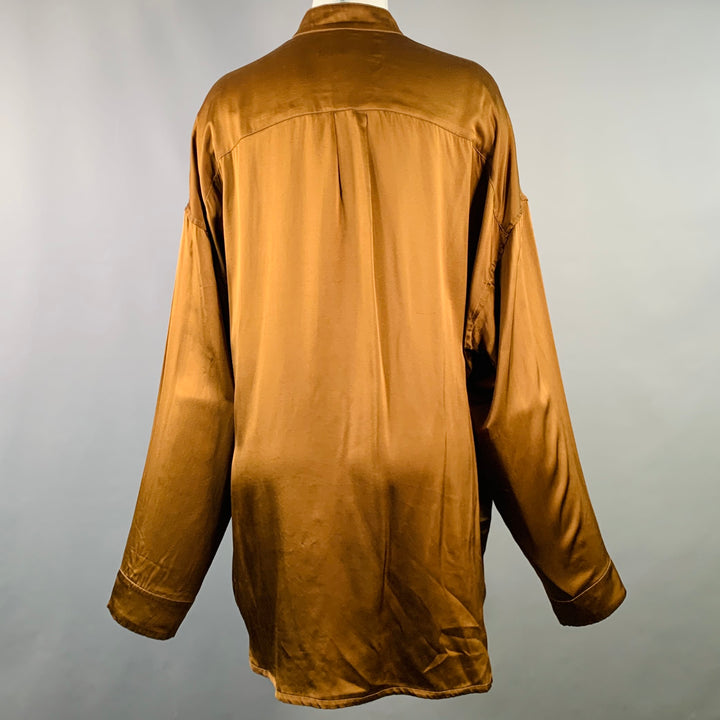 HAIDER ACKERMANN Size S Brown Silk Satin Nehru Collar Hidden Buttons Shirt