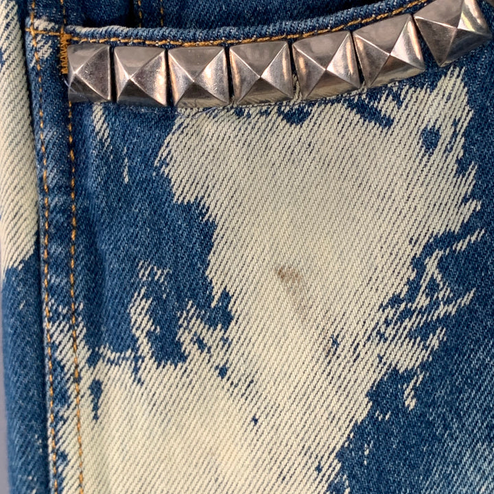 GUCCI Cruise 2017 Size 36 Indigo White Bleached Denim Studded Button Fly Jeans