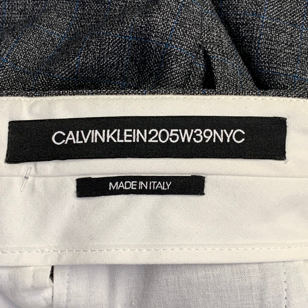 CALVIN KLEIN 205W39NYC Size 36 Grey Blue Grid Wool Flat Front Zip Fly Dress Pants